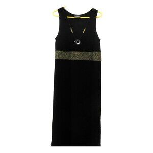 VTG Positive Attitude Women Petite 12 Shift Dress Midi Necklace Black Sleeveless